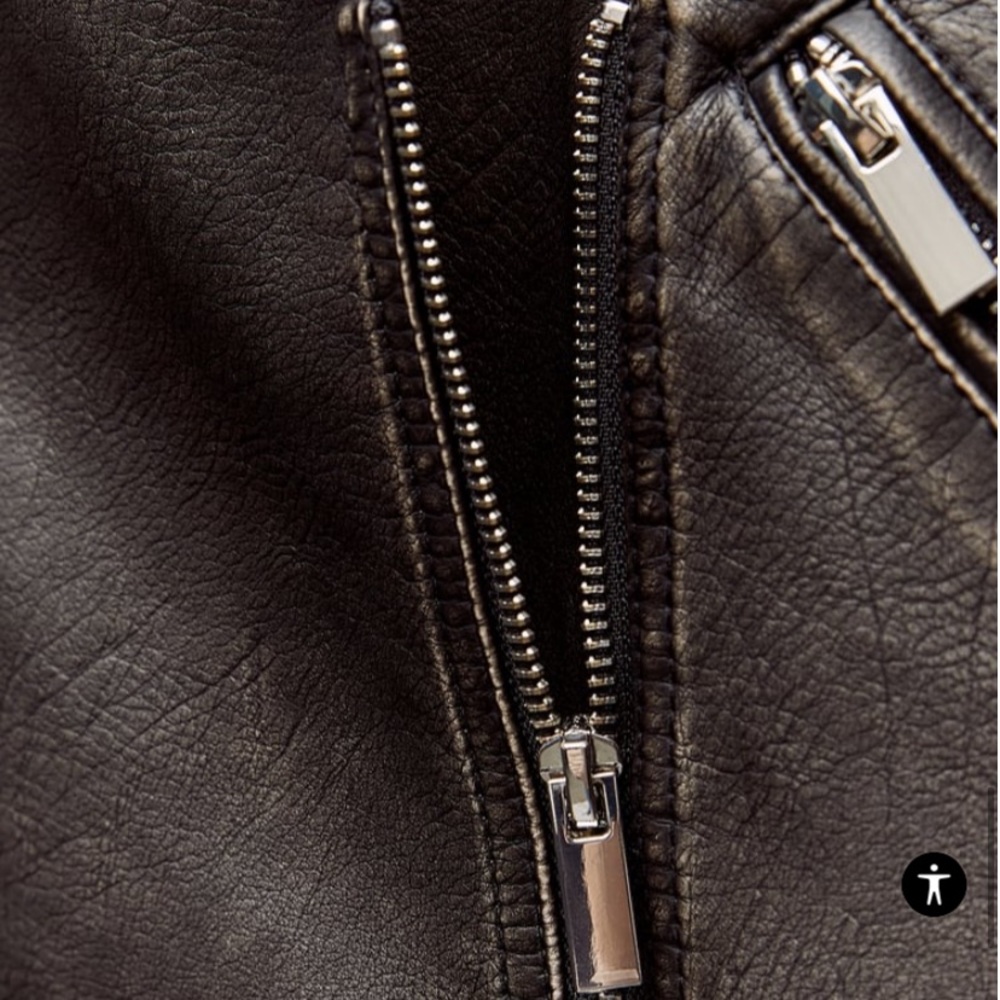 ZARA FAUX DISTRESSED LEATHER JACKET Charcoal - Picture 4 of 12